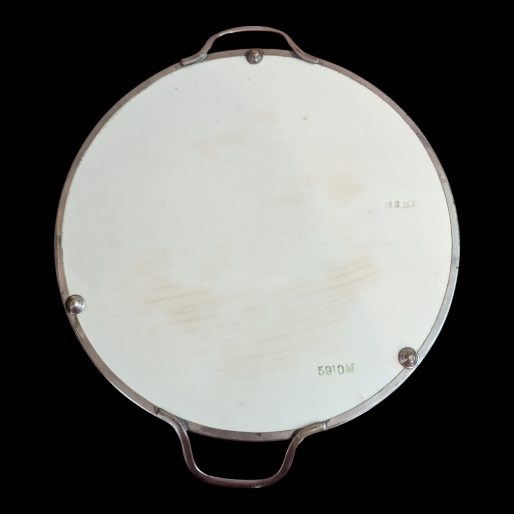 Antique Theodor Paetsch Steingutfabrik Earthenware Metal Rim  Handles Cake Plate - Picture 2 of 5